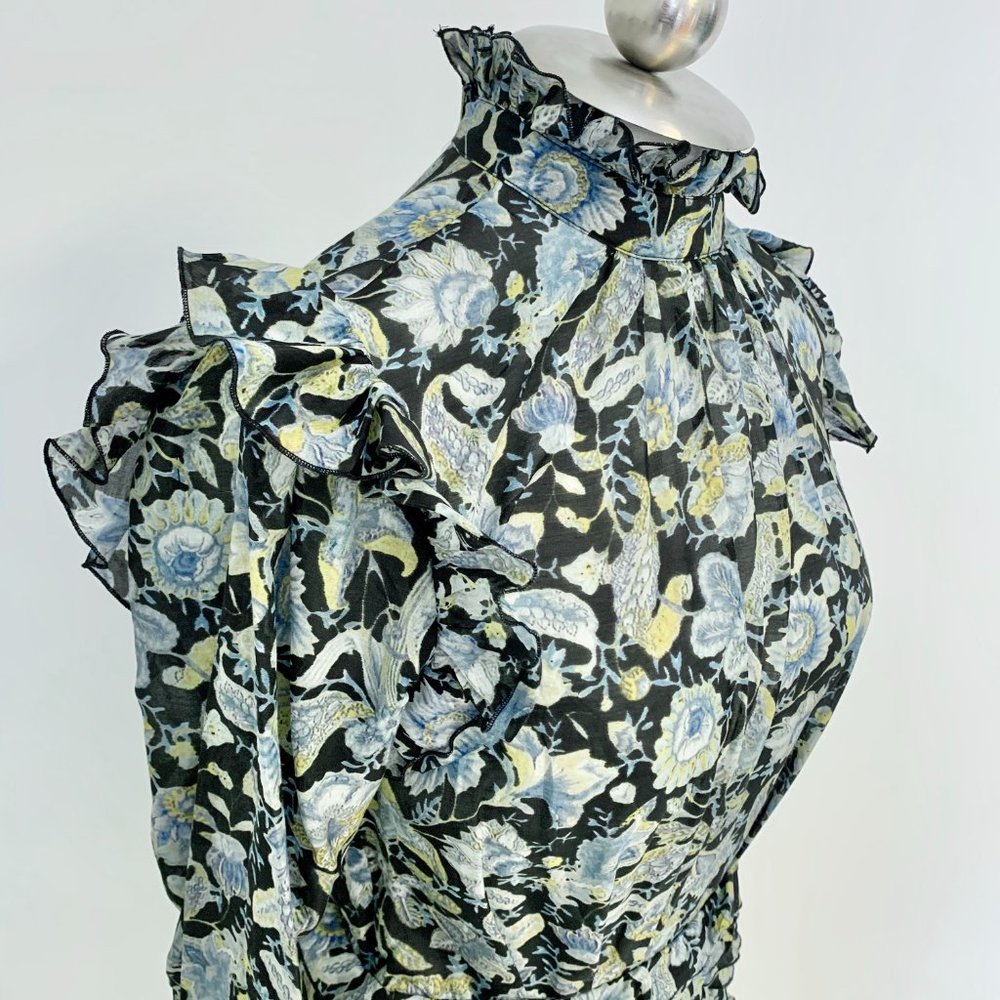 Robert Rodriguez 6 Silk Cotton Print Ruffle Dress - Picture 10 of 16